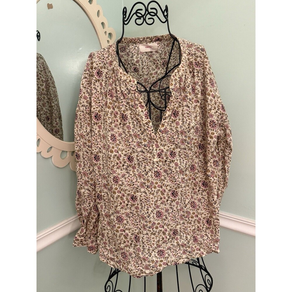 XiRENA Cream Floral Peasant Blouse with Pink and Green Print